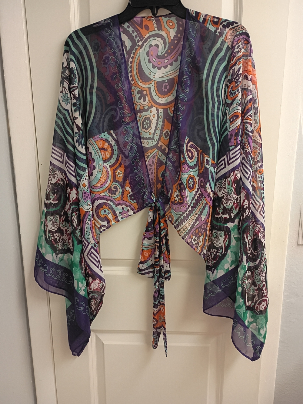 Three Bird Nest Sheer Paisley Tie-Front Tunic in Purple Multi